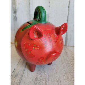 Vintage talavera Mexican tomato Piggy bank folk art vegetable